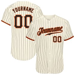 Authentisches Custom Baseball Trikot Nadelstreifen Creme Schwarz Schwarz-Orange