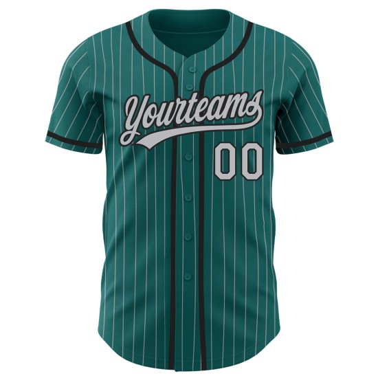 Teal Grau Baseball Nadelstreifen Jersey Schwarz Authentic Custom