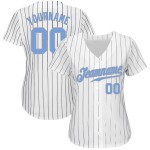 Nadelstreifen Jersey Blau-Grau Authentic Weiß Baseball Custom Light Navy