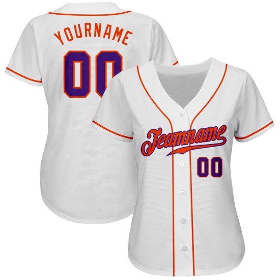 Jersey Authentic Weiß Lila-Orange Custom Baseball