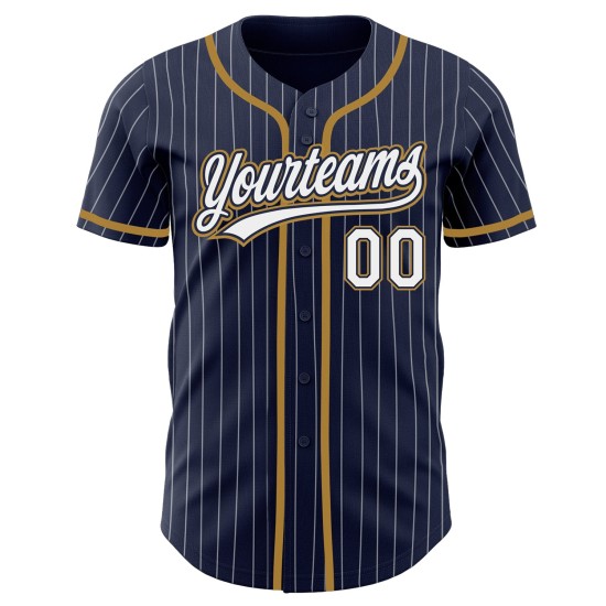 Custom Jersey Navy Weiß-Old Authentic Weiß Gold Baseball Nadelstreifen