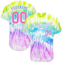 3D Custom Rainbow Dye Baseball Krawatte Pink-Hell Jersey Authentic Blau