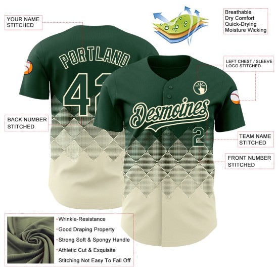 Authentische 3D Muster Jersey Grün Quadrat Gradienten Formen Baseball Creme Design Custom