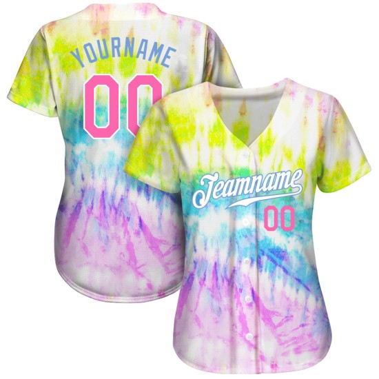 3D Custom Rainbow Dye Baseball Krawatte Pink-Hell Jersey Authentic Blau
