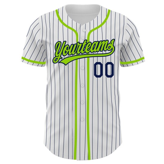 Benutzerdefinierte Marineblau Neon Baseball Weiß Nadelstreifen Grün Authentic Jersey