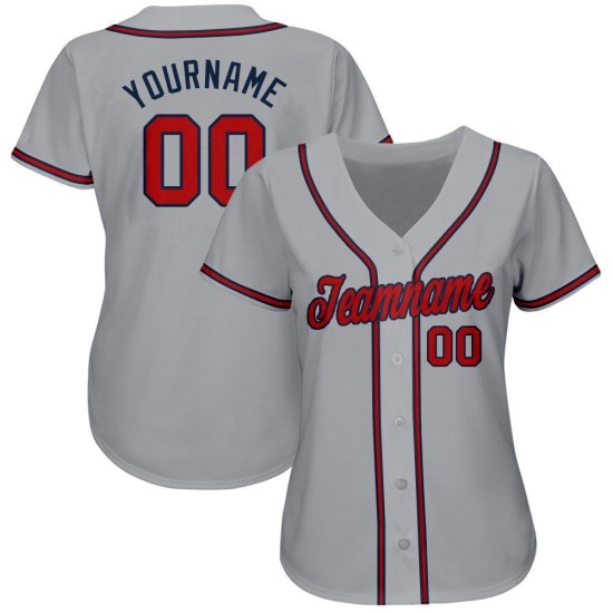 Jersey Baseball Custom Grau Rot-Marineblau