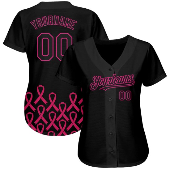 Krebs Pflege Authentische Rosa Band Jersey Custom Awareness Rosa Monat Baseball 3D Unterstützung Gesundheit Brust Heiße Frauen Schwarz
