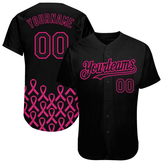 Krebs Pflege Authentische Rosa Band Jersey Custom Awareness Rosa Monat Baseball 3D Unterstützung Gesundheit Brust Heiße Frauen Schwarz