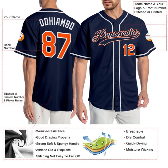 Baseball Authentic Orange-Weiß Navy Custom Trikot