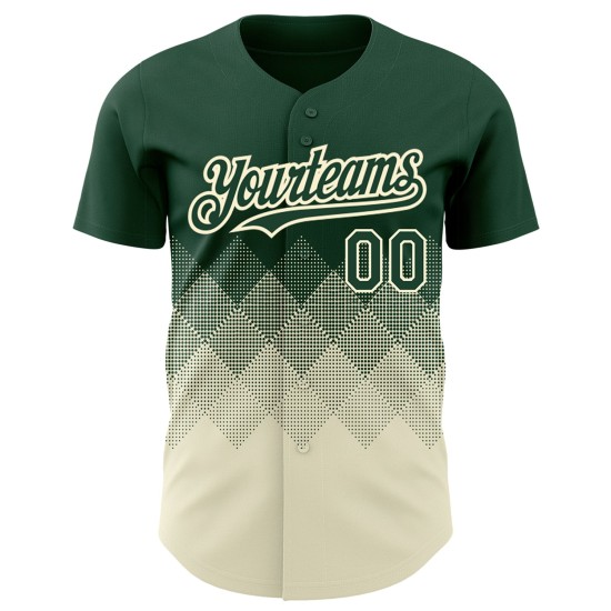 Authentische 3D Muster Jersey Grün Quadrat Gradienten Formen Baseball Creme Design Custom