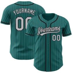 Teal Grau Baseball Nadelstreifen Jersey Schwarz Authentic Custom